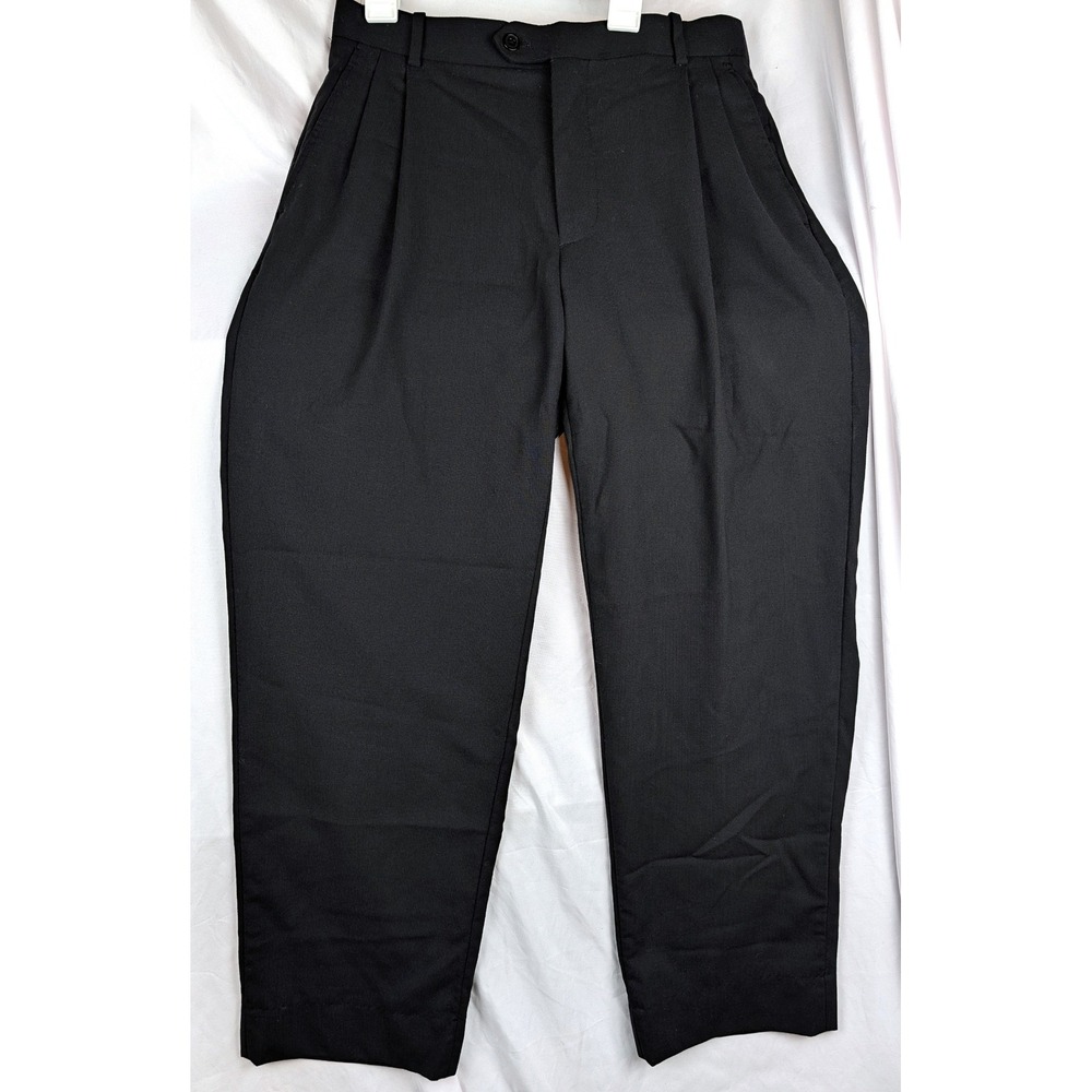 Versini Mens 30 Charcoal Black 100% Wool Pleated Dress Pants Trousers